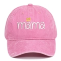 Pink washed cotton baseball cap featuring white mama embroidery and a small yellow crown - One Size / Pink