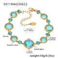 18k gold plated stainless steel bracelet with light blue Czech glass and zircon stones - Round-Gold Blue Zircon (S011)