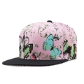 Detail of snapback hat showing pink butterfly baroque print and black flat brim - Adjustable / Flat Brim / Pink Butterfly