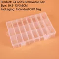 Detail view of 24-grid transparent plastic storage box with adjustable compartments - Adjustable 24-Compartment (19.5x13x3.6cm)