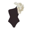 Chic one-piece swimsuit featuring an asymmetric single shoulder and layered white ruffles - S / One-Piece Swimsuit Only
