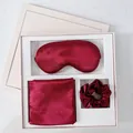 Deep burgundy satin sleep set including eye mask, scrunchie and pillowcase in a gift box - Jujube Red Gift Box Set (Eye Mask + Pillowcase + Scrunchie)