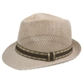 Men's breathable straw fedora with patterned band for summer sun protection - 57cm / Khaki