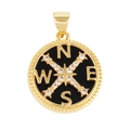 Golden micro-pave compass pendant with black enamel and zircon for DIY jewelry making - Compass-Black Agate