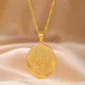 Gold plated oval coin necklace featuring Arabic calligraphy on champagne silk background - Oval Pendant / Gold