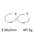 Silver C-shaped hoop earrings with hammered texture and minimalist geometric design - 30x2mm / Steel