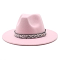 Pink wool felt fedora hat with snakeskin print band and gold stud accent for women - Pink