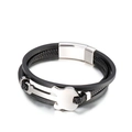 Pulsera multicapa de cuero para hombre con amuleto de guitarra plateada y cierre magnético - Cuero Negro Guitarra Color Acero (KB134728-KFC)