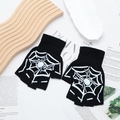 Knitted half-finger gloves in black with white spider web pattern for outdoor sports - One Size / Half Finger Spider Web