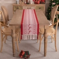 Chemin de table de Noël avec motifs de rennes et flocons et glands décoratifs - 33*160cm / Renne Rouge Foncé Avec Glands Noués