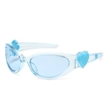 Y2K style translucent sky blue heart sunglasses with oval frames and side heart detail - Translucent Blue Frame Blue Lens