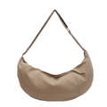 Large beige nylon crescent crossbody bag with adjustable strap and zipper closure - Khaki