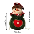 Green burlap Christmas snowman drawstring gift bag with red heart and 24cm total height - Button Applique Apple Bag Snowman