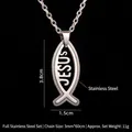 Gepolijste roestvrijstalen Jezus vis hanger ketting met uitgesneden ontwerp en 60 cm ketting - Roestvrij staal / Jezus Vis Hanger + 60cm O-Ketting