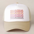 Retro mesh trucker hat with mama gradient letters and rope detail for outdoor travel sun protection - Khaki