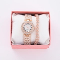 Luxury gold watch and rhinestone bracelet gift set presented in a pink box - Style 38 + Bracelet + Box