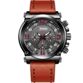 Men's chronograph watch with brown leather strap and black dial on white background - Wine Red Strap Black Case Black Dial