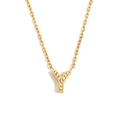 Collana minimalista in acciaio placcato oro 18K con ciondolo lettera Y e piccoli diamanti - Oro - Lettera Y