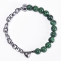 Detail of beaded bracelet featuring green malachite beads and heart magnetic clasp - Malachite Bracelet