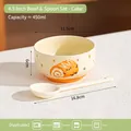 Ceramic rice bowl with cartoon swiss roll pattern and cream spoon set for baking - Bowl + Twist Spoon / Yellow - Cake Pattern