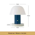 Lampe champignon moderne avec pied en métal bleu, abat-jour en acrylique et charge USB - Bleu + Gris Lait / Lumière Chaude Tactile
