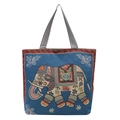 Blue ethnic canvas tote bag featuring elephant embroidery and striped shoulder straps - Style 19 - Ethnic Style Elephant Jacquard (Blue)