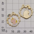Unicorn enamel pendants with gold metal border and size scale measurement in millimeters - Pink Enamel Round Unicorn Ring