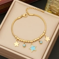 Collana doppia dorata con ciondoli a stella e pietre turchesi in scatola regalo - 2# Bracciale (Ciondolo Stella Luna Turchese)