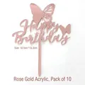 Rose gold acrylic happy birthday cake topper set with butterfly detail 10 pieces - Butterfly Happy Birthday Style (Rose Gold) / 10 Pcs