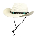 Détail d'un chapeau de cowboy blanc avec pierres turquoise et rivets métalliques - Blanc Cassé