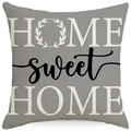 Floral linen pillowcase in gray featuring a Home Sweet Home wreath design - 18x18 Inch / Home Sweet Home Grey (LYD396-4)