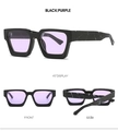 Classic square sunglasses with black frames and purple lenses showing multi-angle details - Black Frame Purple Lens