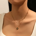 Elegant 18k gold-plated double-layer necklace with black heart pendant and beads - Gold Double Layer Heart (T610)