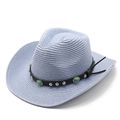 Detail of light blue straw cowboy hat with leather band and turquoise studs - Sky Blue