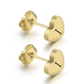 Minimalist 8mm golden heart stud earrings featuring a laser-engraved letter I design - Gold I