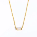 Gold stainless steel necklace with white rectangular birthstone pendant on white background - October Necklace - Pink
