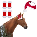 Christmas horse decoration set including red plush ear-hole hat and four matching leg wraps - Christmas Horse Hat and Leg Wraps Set (Style 1) / 150g