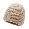 Bonnet en tricot marron clair avec broderie HB et doublure polaire chaude d'hiver - Taille unique / Beige moyen