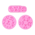 Ensemble de moules en silicone rose avec oursons et cœurs pour décoration de gâteau - Ensemble rose 3 pièces / Rose