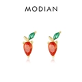 Cute S925 silver carrot stud earrings with orange and green gemstones in gold finish - 925 Silver / Gold
