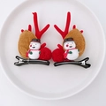 Pair of Christmas reindeer antler hair clips with cute snowman and red plush pom-poms - 35 Reindeer Antler with Snowman Decor Pair