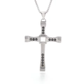 Herren Kreuzkette aus Titanstahl mit schwarzen Zirkonia Einlagen und silberner Gliederkette - Fast & Furious Stil Strass Kreuz (KP57825-K) / Stahlfarbe (KP57825-K)