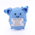 Blue crochet positive axolotl doll holding a white encouragement card on white background - Fat Axolotl Water Blue Body P Card