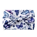 Elastic yoga headband featuring purple butterfly and flower print in a knotted design - Purple Butterfly Print (HD37-06)