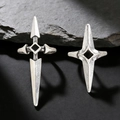 Gothic vintage silver open rings featuring sword cross and star designs with black accents - Retro Silver Cross Star Rings Set