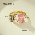 Parámetros de tamaño detallados del anillo de oro con una circonita rosa cuadrada - Circón Cuadrado Rosa (NMSR-B715-1) / Dorado