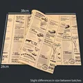 Brown kraft greaseproof sandwich paper sheets with vintage bakery design 38x28cm - Retro Kraft Paper (50 Sheets)