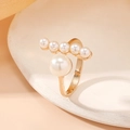 French retro geometric gold pearl ring featuring an asymmetrical elegant design - Adjustable Open / wr944 White KC Gold (Large And Small Pearl Decoration)