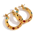 18K gold plated stainless steel chunky hoop earrings with multi-color zircon stones - Large Gold Hoop Earrings - Multicolor Rhinestone
