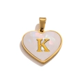 Golden heart pendant with iridescent white shell inlay and letter K for DIY jewelry - Letter K / Gold